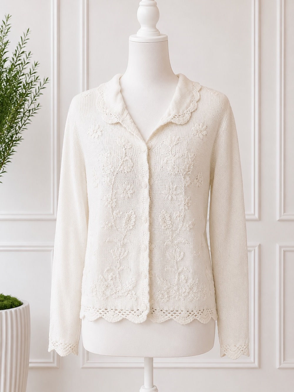 Heirloom Collectibles Embroidered Ramie Cotton Cardigan Sweater Cottagecore Boho